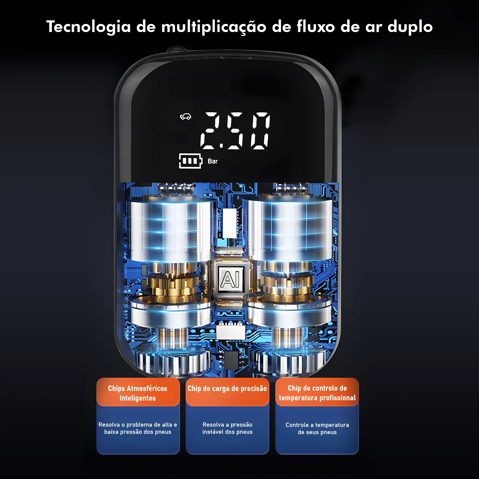 Mini Compressor de Ar Portátil Digital 120W com Display LCD - Imagem 5