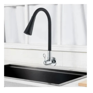 Torneira Gourmet de Parede Preta Flexível 360º com Duplo Jato para Cozinha